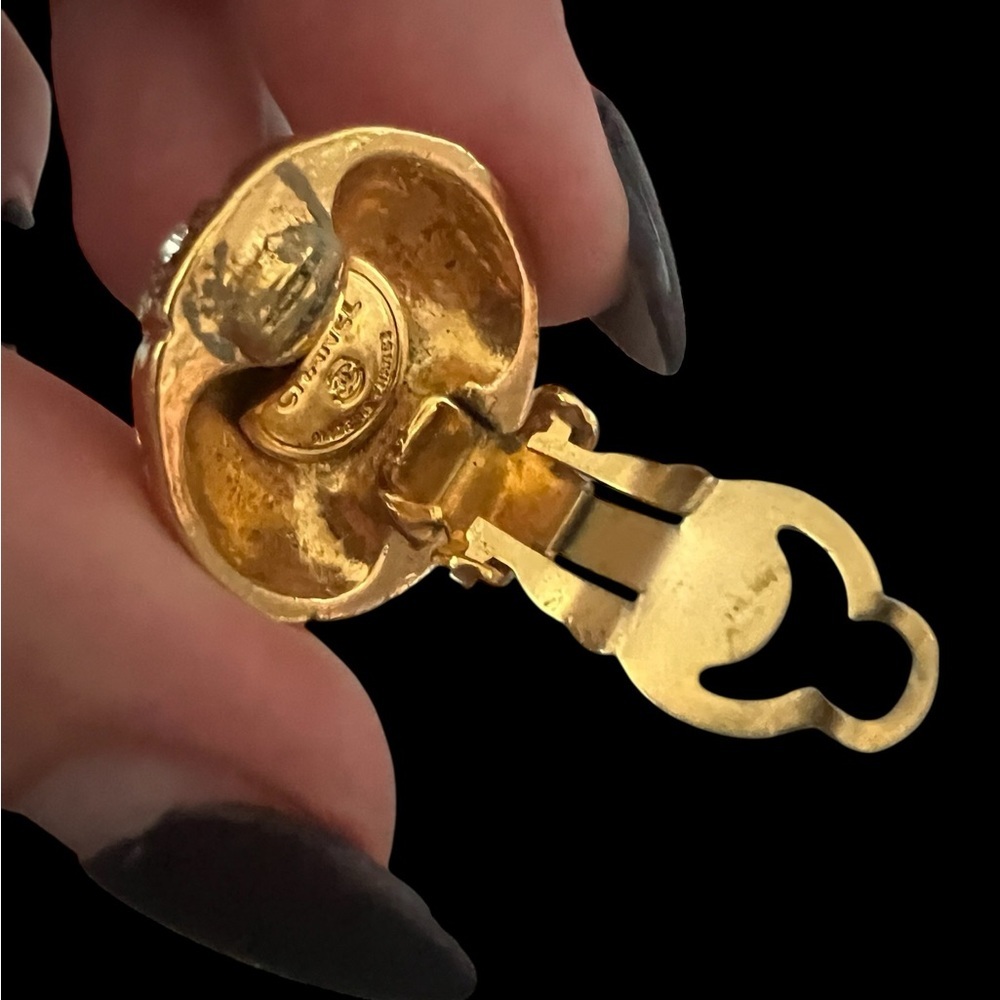 CHANEL Vintage Gold Plated Quilted and Rhinestone Earrings - Picture 7 of 9